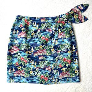 Talbots Hawaiian Tropical 100% Silk Wrap Skirt Size 8 Side Tie Lined Multicolor